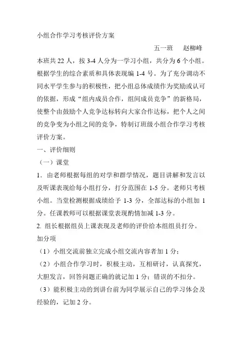 小组合作学习考核评价方案