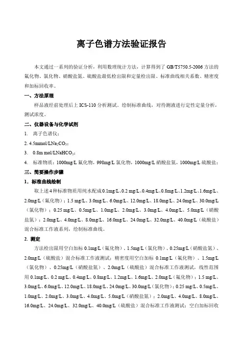 离子色谱方法验证报告 -氟化物