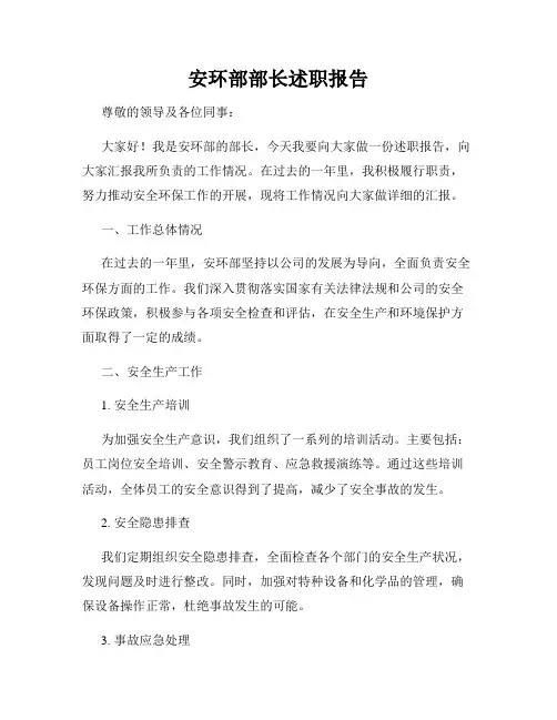 安环部部长述职报告