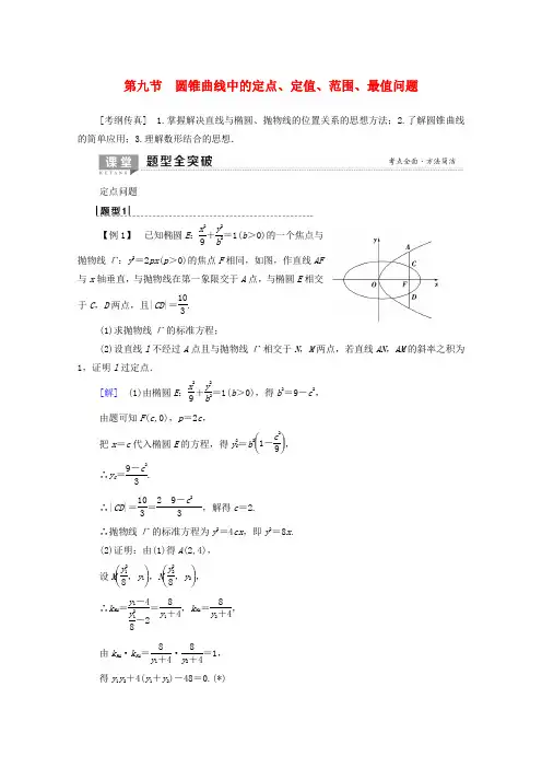 2020版高考数学第8章平面解析几何第9节圆锥曲线中的定点、定值、范围、最值问题教学案理北师大版