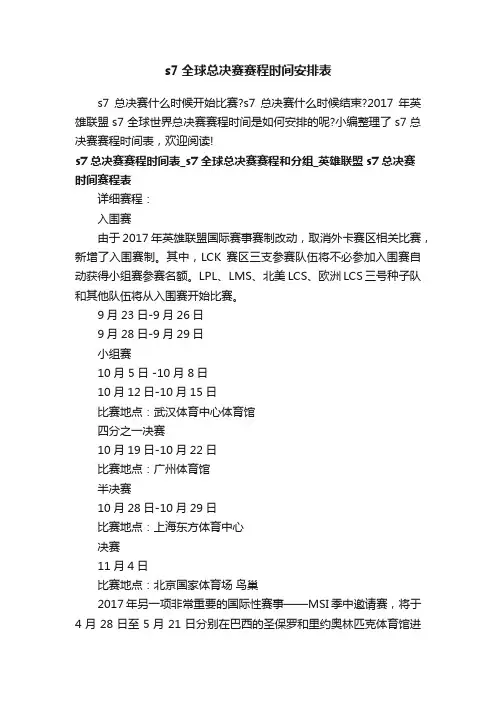 s7全球总决赛赛程时间安排表