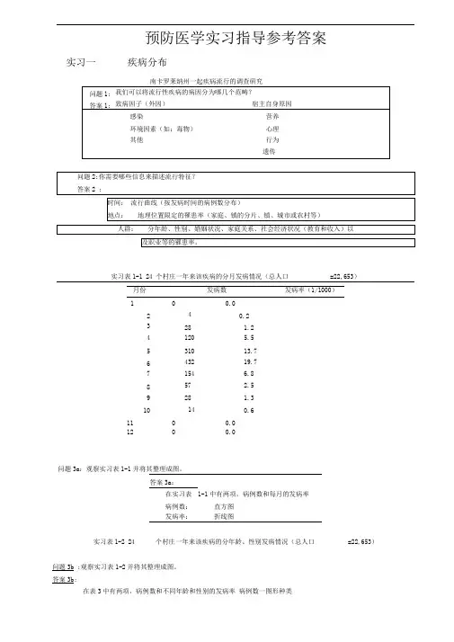 预防医学实习指导参考答案