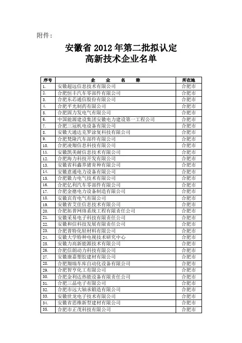 有关公示安徽地区2010年第二批拟认定高新技术企业单位名单资料的