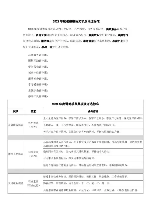 道德模范奖项及评选标准
