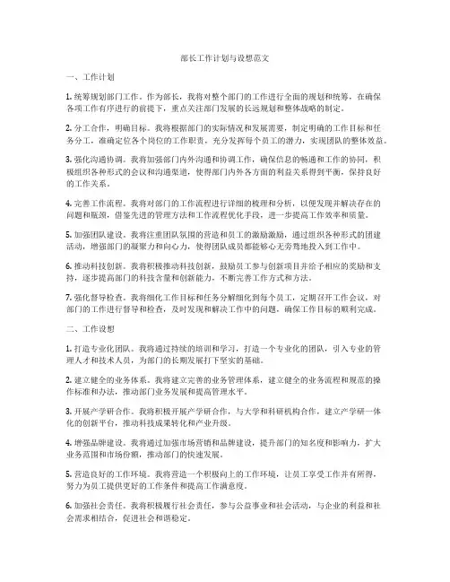 部长工作计划与设想范文