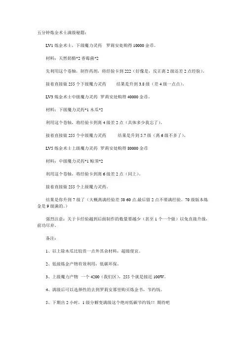 五分钟炼金术士满级秘籍