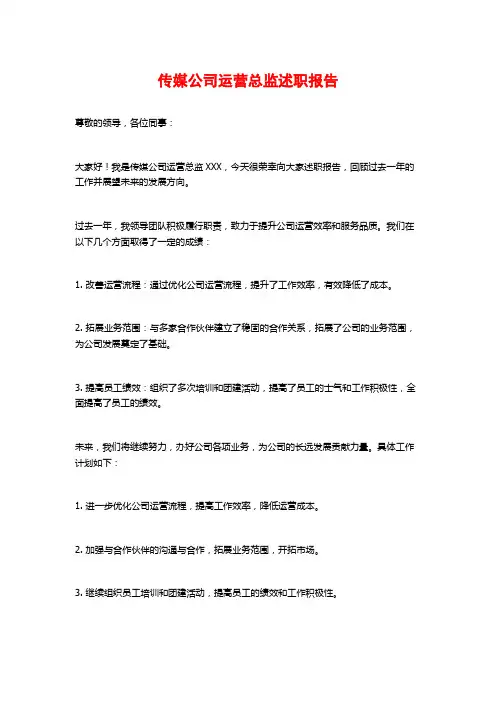 传媒公司运营总监述职报告