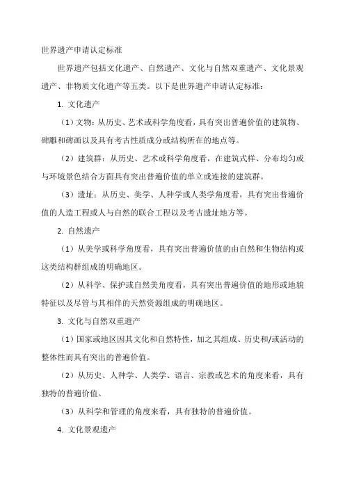 世界遗产申请认定标准