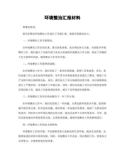 环境整治汇报材料