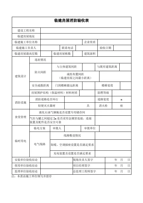 临建房屋消防验收表