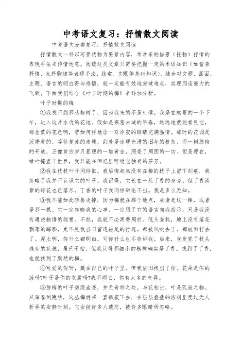 中考语文复习：抒情散文阅读