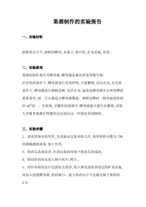 果酒制作的实验报告