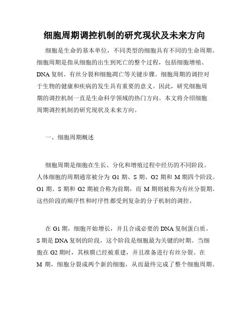 细胞周期调控机制的研究现状及未来方向