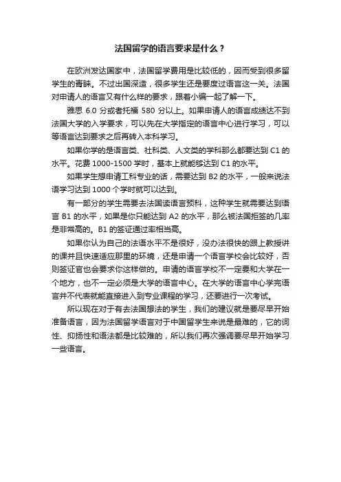 法国留学的语言要求是什么？