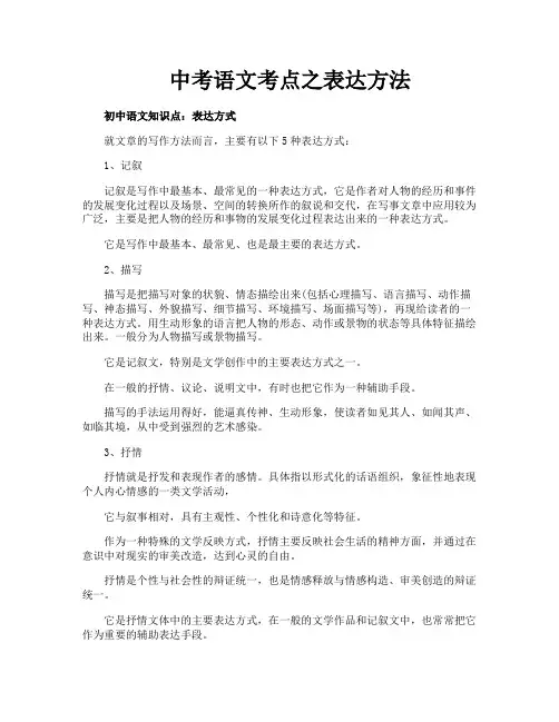 中考语文考点之表达方法