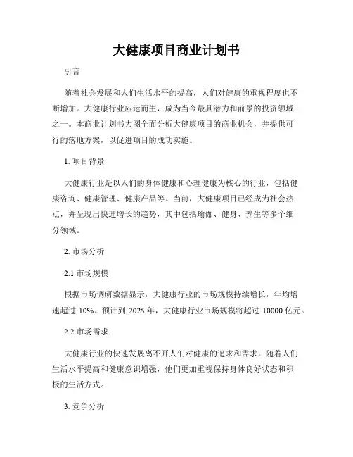大健康项目商业计划书