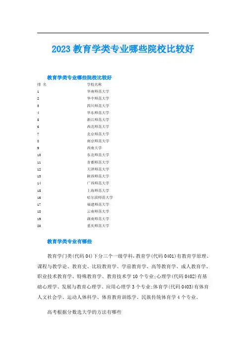 2023教育学类专业哪些院校比较好