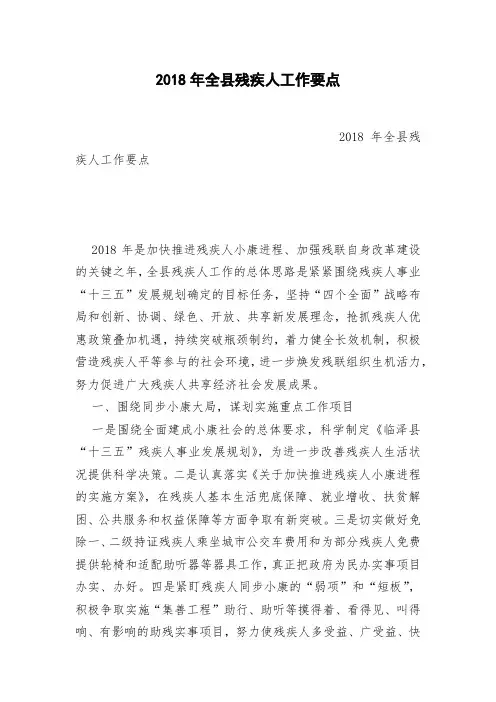 2018年全县残疾人工作要点