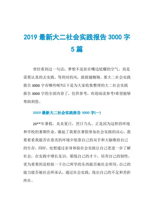 2019最新大二社会实践报告3000字5篇