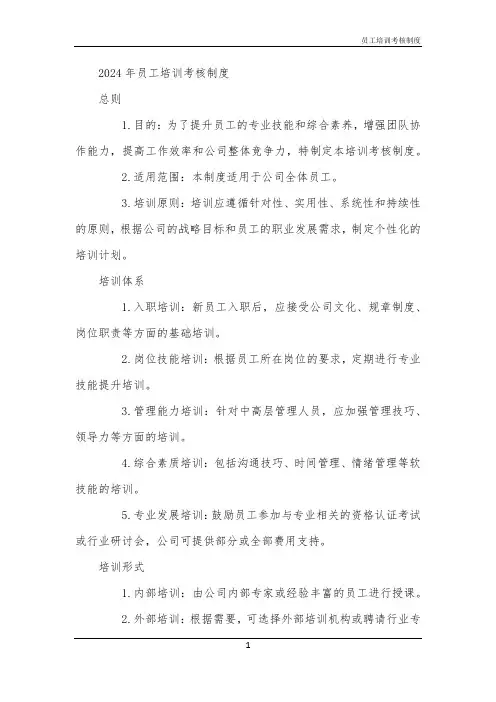 2024年员工培训考核制度