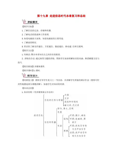 沪科版九年级物理全册第十九章走进信息时代本章复习和总结教案
