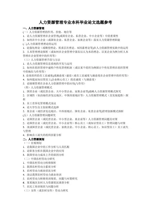 人力资源管理专业本科毕业论文选题参考