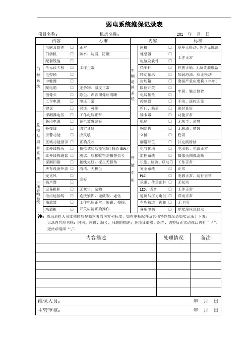 弱电系统维保记录表