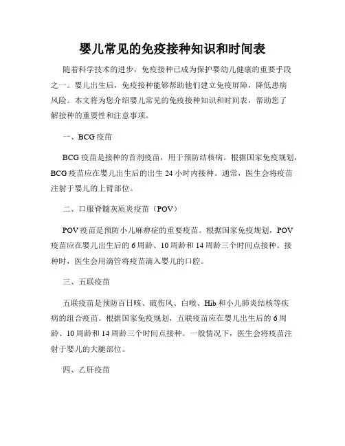 婴儿常见的免疫接种知识和时间表