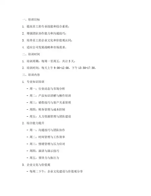 每周培训计划模板