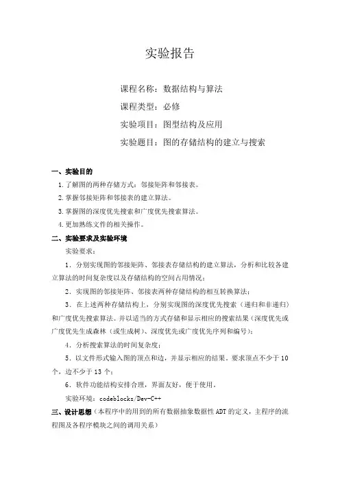 数据结构-图的存储结构的建立与搜索