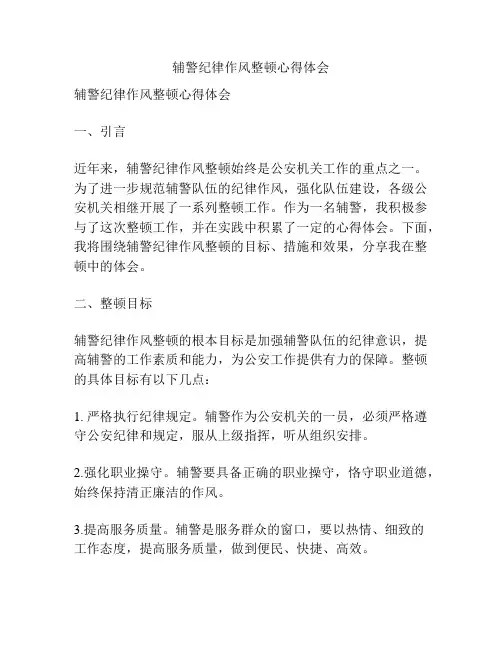 辅警纪律作风整顿心得体会