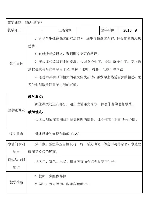 1.绿叶的梦