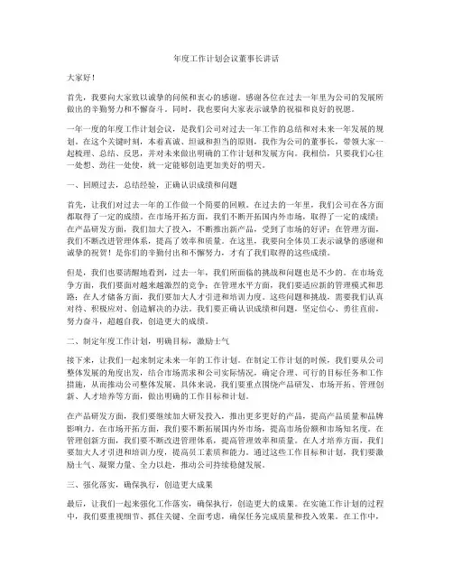 年度工作计划会议董事长讲话