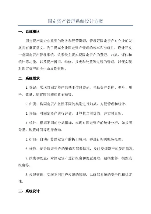 固定资产管理系统设计方案