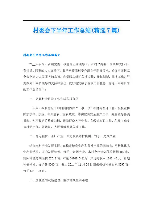 村委会下半年工作总结(精选7篇)