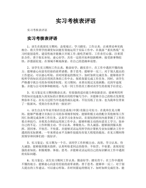 实习考核表评语