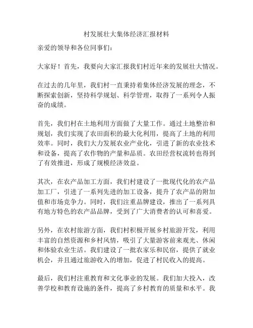 村发展壮大集体经济汇报材料