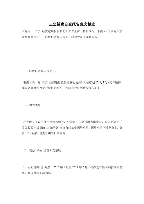 三公经费自查报告范文精选