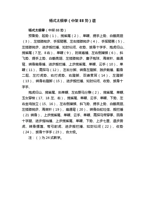 杨式太极拳（中架88势）谱