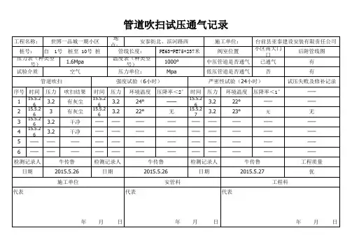 管道吹扫试压通气记录