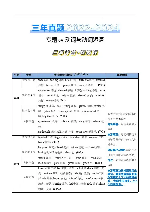 专题04  动词和动词短语(解析版)-近三年高考英语真题(2022-2024)分类汇编