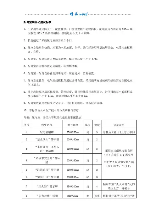 配电室规范化建设标准