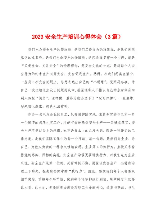 2023年安全生产培训心得体会(3篇)