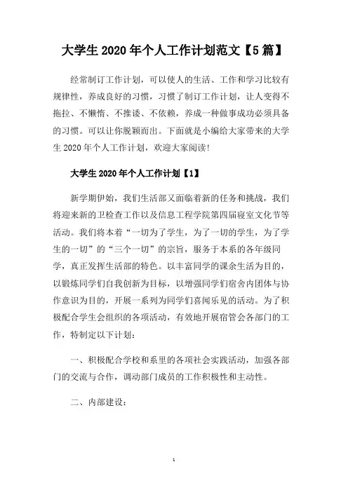 大学生2020年个人工作计划范文【5篇】.doc