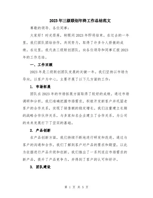 2023年三级联创年终工作总结范文