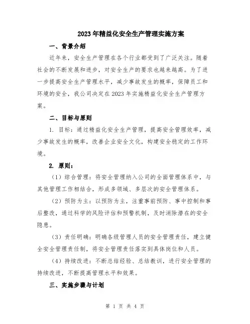 2023年精益化安全生产管理实施方案