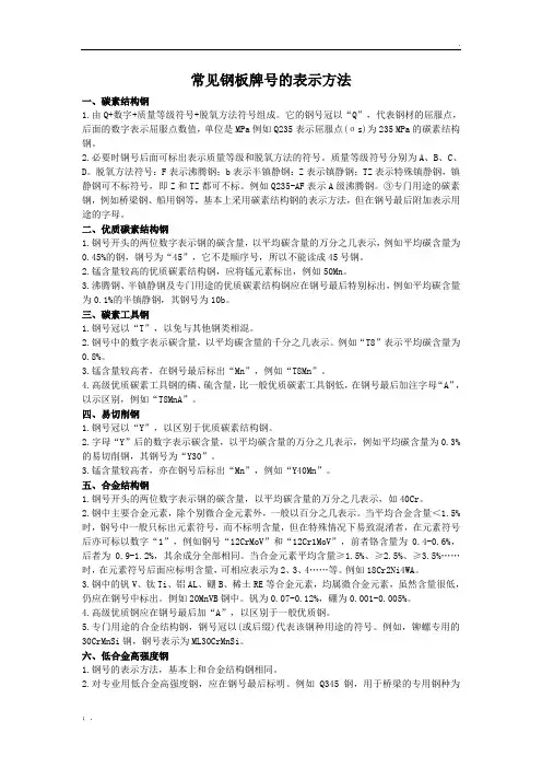 常见钢板牌号的表示方法