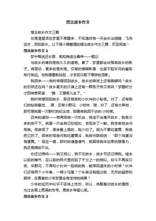 想念故乡作文三篇