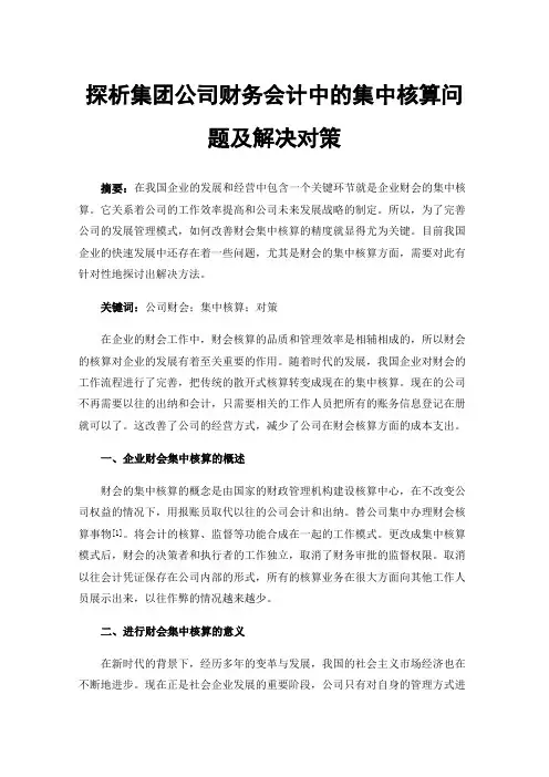 探析集团公司财务会计中的集中核算问题及解决对策