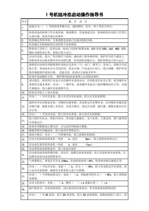 机组启动操作票